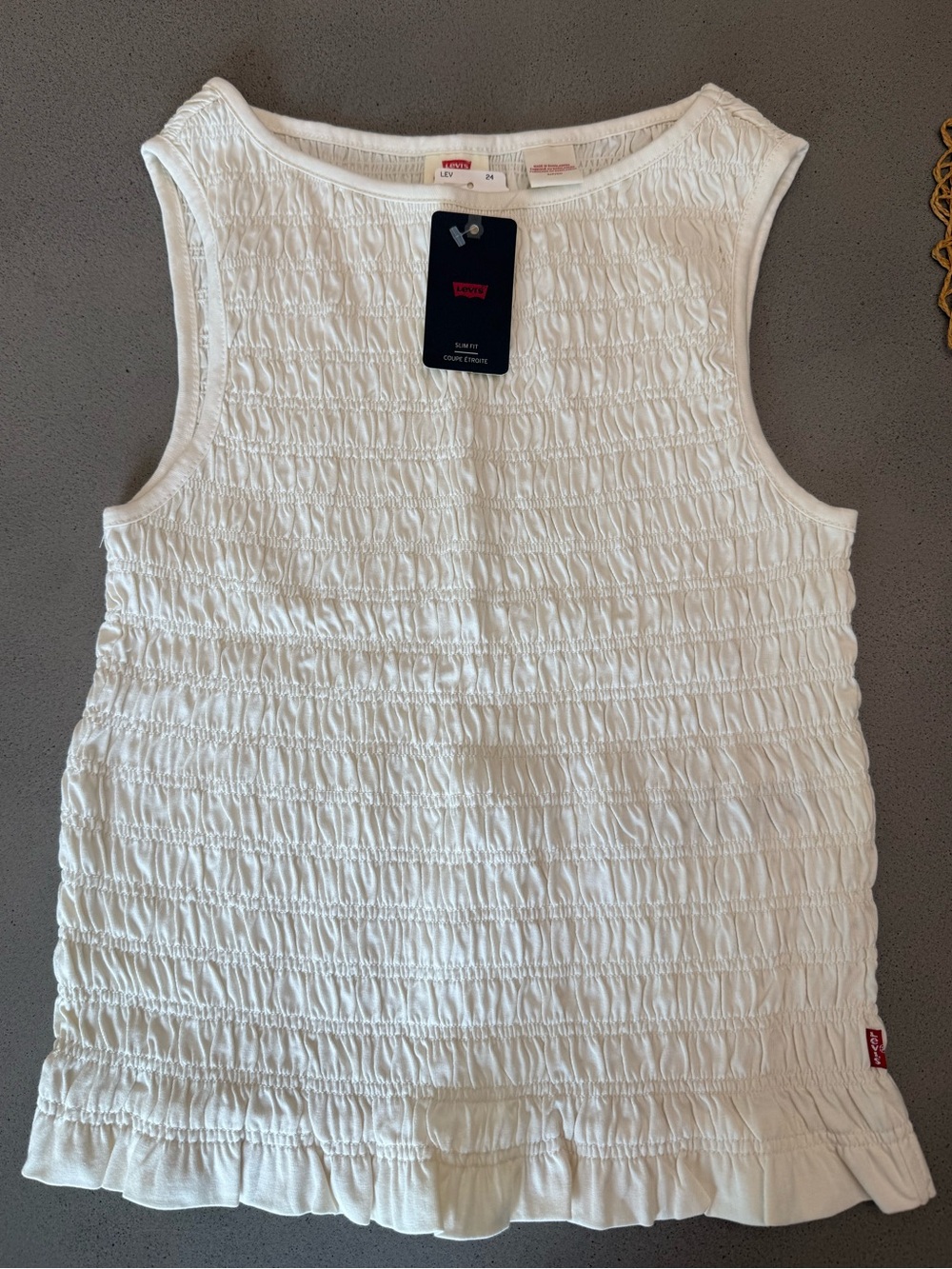 Levi's White Smocked Ruffle Hem Tank